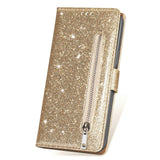 EIDERWOOD Samsung Galaxy S25 Glitter Flip Case with Zipper Pocket & Stand Function - Gold