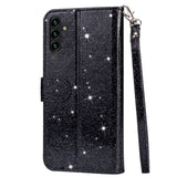 EIDERWOOD Samsung Galaxy S25 Glitter Flip Case with Zipper Pocket & Stand Function - Black