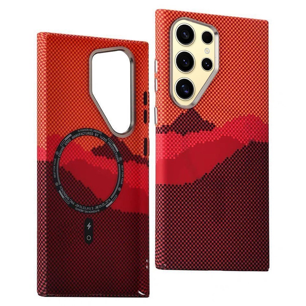 EIDERWOOD Patterned Carbon Case - Samsung Galaxy S23 Ultra - MagSafe Compatible - Orange Peak