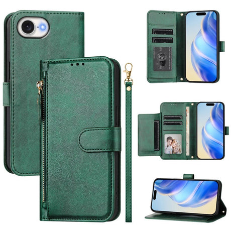 EIDERWOOD iPhone 16e Faux Leather Flip Case with Wallet & Strap - Green