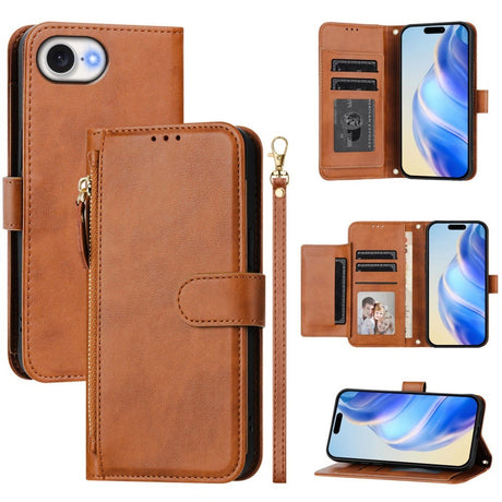 EIDERWOOD iPhone 16e Faux Leather Flip Case with Wallet & Strap - Brown