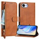 EIDERWOOD iPhone 16e Faux Leather Flip Case with Wallet & Strap - Brown