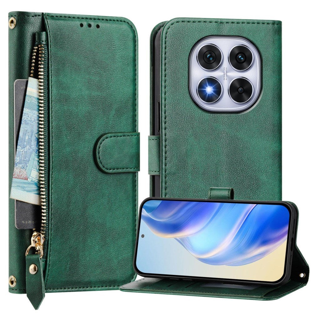 EIDERWOOD Xiaomi Redmi Note 14 Pro+ / 14 Pro (5G) Flip Case with Card Holder for 6 Cards & Zipper Pocket - Green