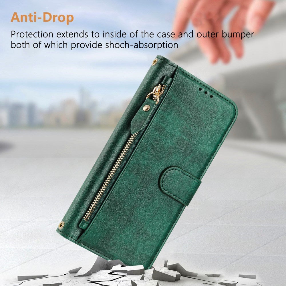 EIDERWOOD Xiaomi Redmi Note 14 Pro+ / 14 Pro (5G) Flip Case with Card Holder for 6 Cards & Zipper Pocket - Green