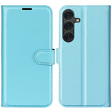 EIDERWOOD Samsung Galaxy S25+ (Plus) Shockproof Leather Wallet Cover with Litchi Texture - Blue