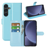 EIDERWOOD Samsung Galaxy S25+ (Plus) Shockproof Leather Wallet Cover with Litchi Texture - Blue