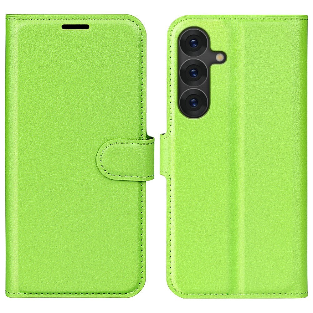 EIDERWOOD Samsung Galaxy S25+ (Plus) Shockproof Leather Wallet Cover with Litchi Texture - Green