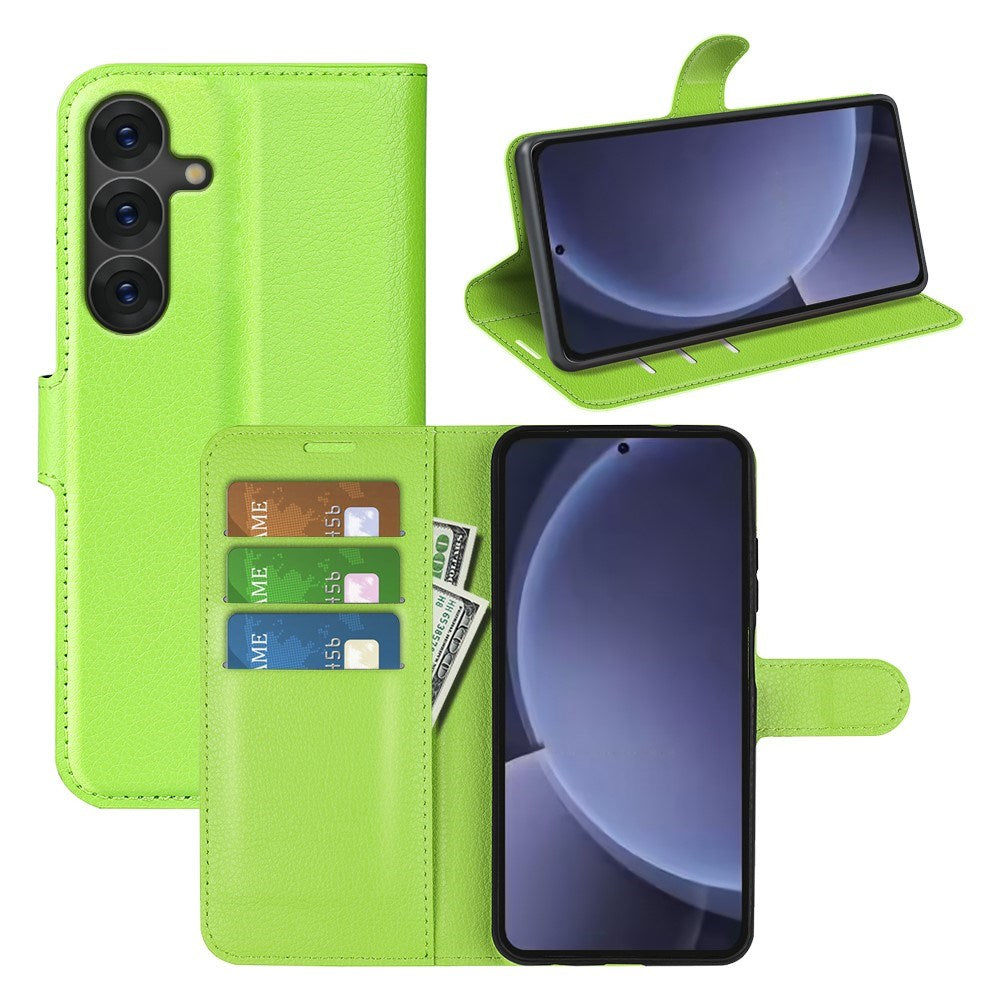 EIDERWOOD Samsung Galaxy S25+ (Plus) Shockproof Leather Wallet Cover with Litchi Texture - Green