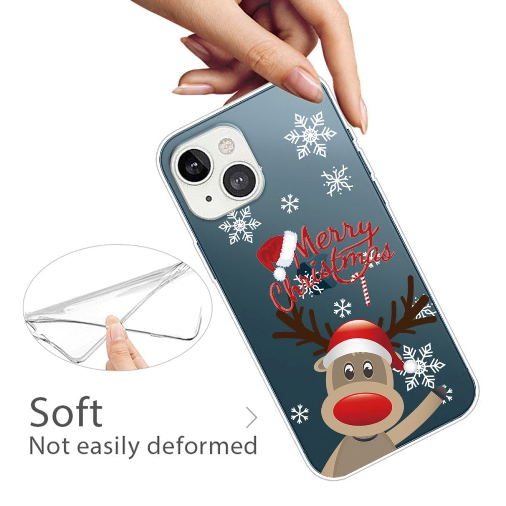 iPhone 14 Plus Flexible Plastic Christmas Case - Reindeer With Santa Hat