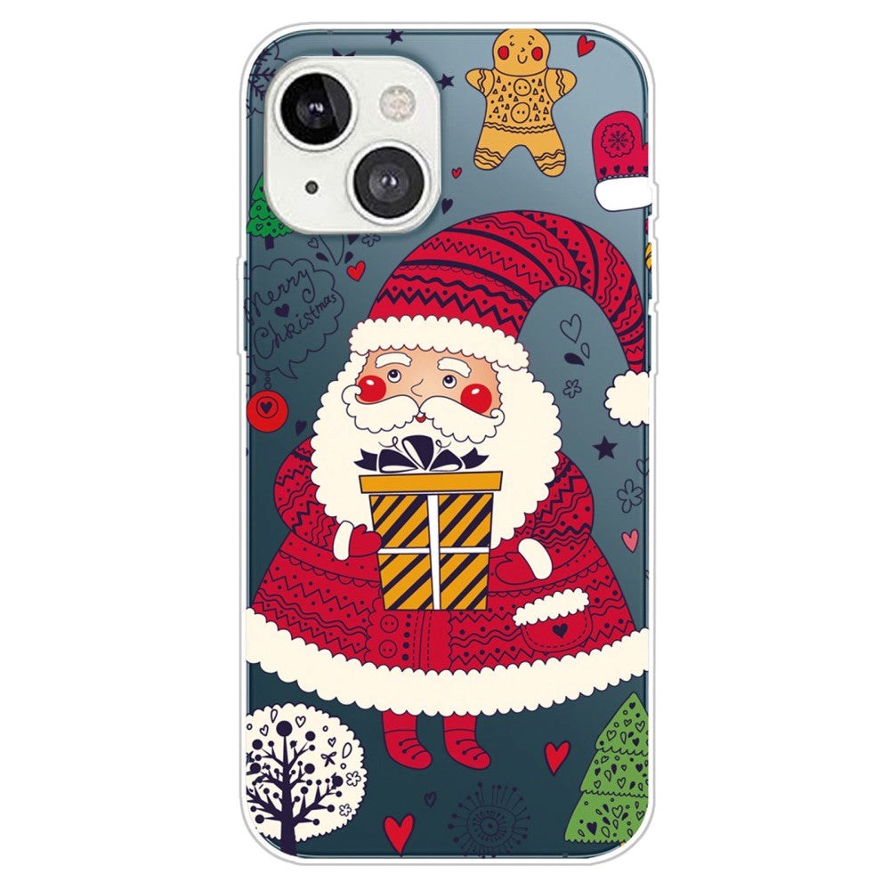 iPhone 14 Plus Flexible Plastic Christmas Case - Santa Claus With Gift