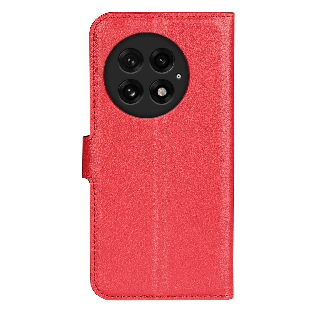 EIDERWOOD OnePlus 13 Shockproof Leather Wallet Cover with Litchi Texture - Red