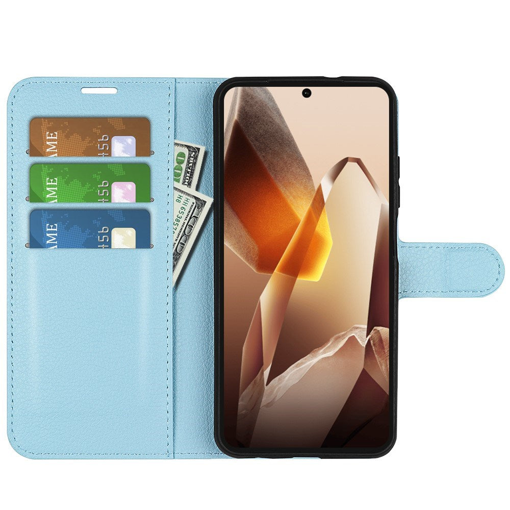 EIDERWOOD OnePlus 13 Shockproof Leather Wallet Cover with Litchi Texture - Blue