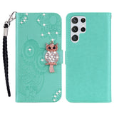 EIDERWOOD Samsung Galaxy S25 Ultra Faux Leather Flip Case with Owl Design - Turquoise