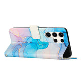 EIDERWOOD Samsung Galaxy S25 Ultra Marble Patterned Faux Leather Flip Case with Strap - Blue