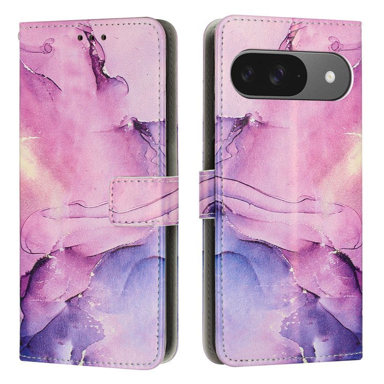 EIDERWOOD Google Pixel 10 / 10 Pro / 9 / 9 Pro Marble Faux Leather Flip Case with Strap - Purple