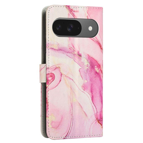 EIDERWOOD Google Pixel 10 / 10 Pro / 9 / 9 Pro Marble Faux Leather Flip Case with Strap - Rose Gold
