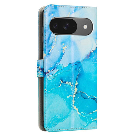 EIDERWOOD Google Pixel 10 / 10 Pro / 9 / 9 Pro Marble Faux Leather Flip Case with Strap - Blue / Green