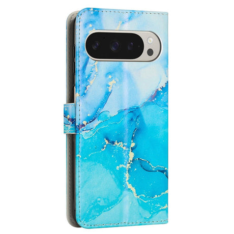 EIDERWOOD Google Pixel 10 Pro XL / 9 Pro XL Marble Patterned Faux Leather Flip Case with Strap - Blue