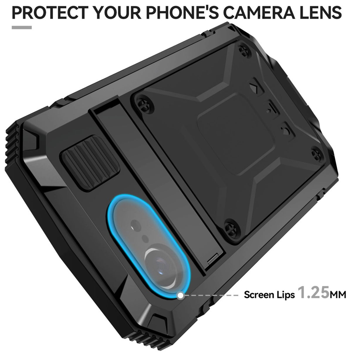 iPhone 17e / 16e R-JUST Hybrid Rugged Case with Built-In Screen Protector & Kickstand - Black