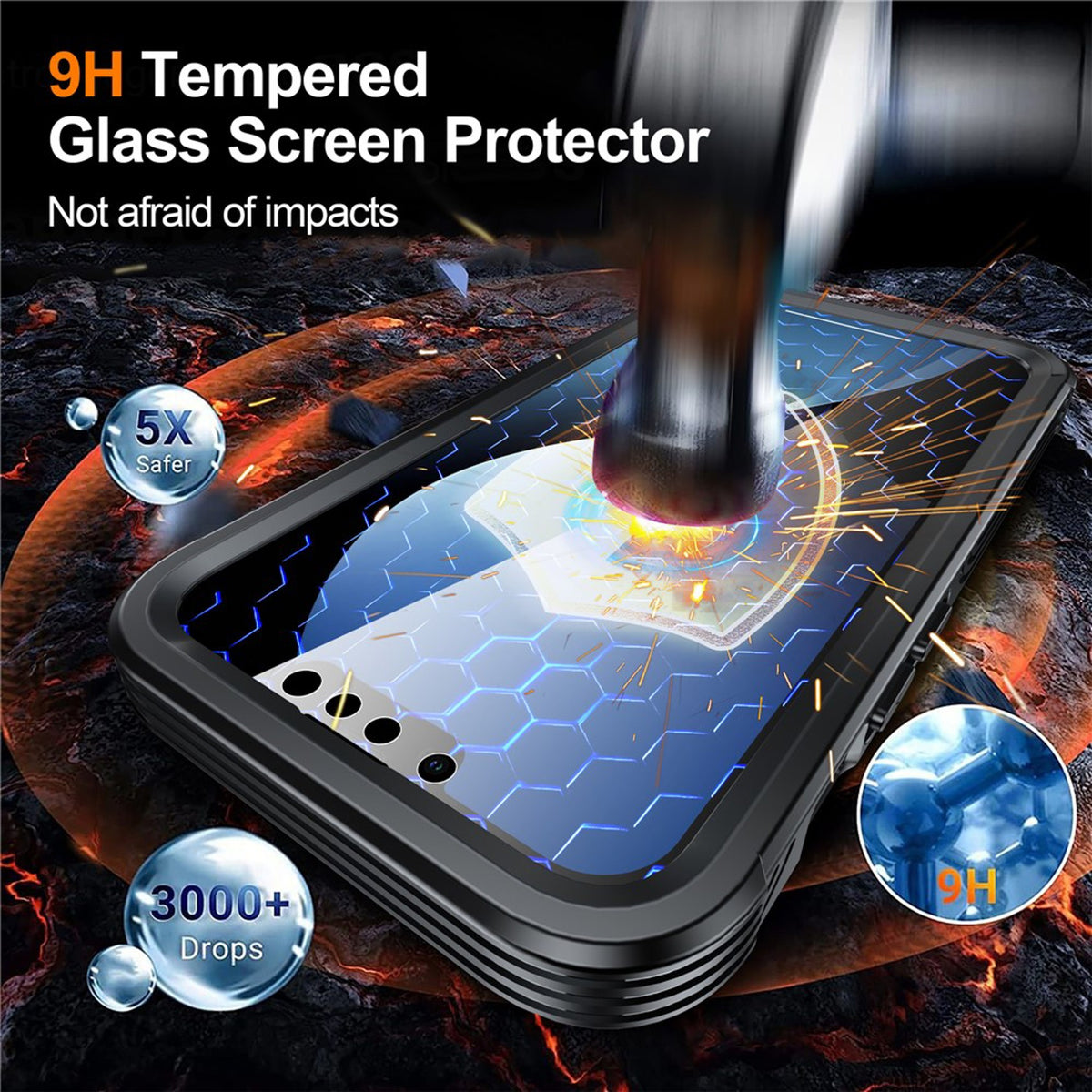 iPhone 17e / 16e Hybrid Plastic Case with Built-In Screen Protector - MagSafe Compatible - Transparent / Black