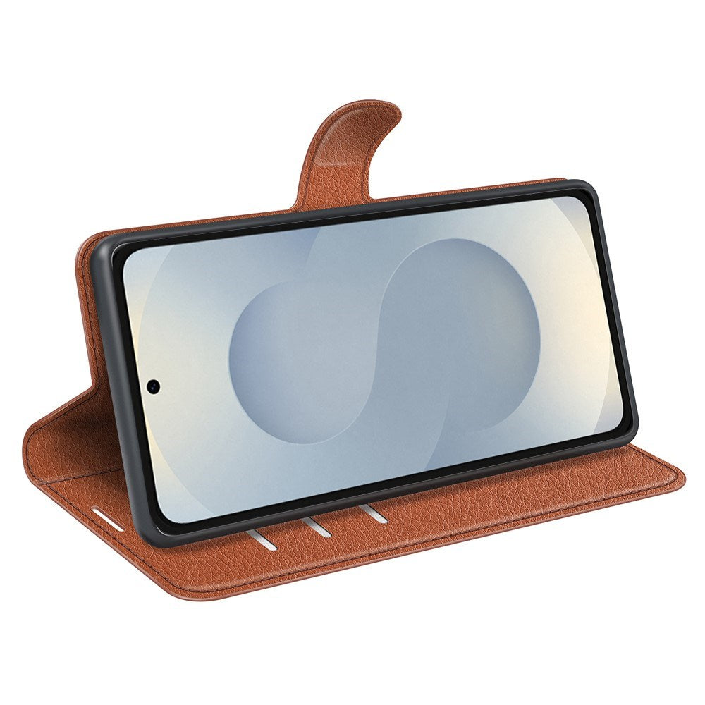 EIDERWOOD Samsung Galaxy S25 Edge Litchi Faux Leather Flip Case with Wallet - Brown