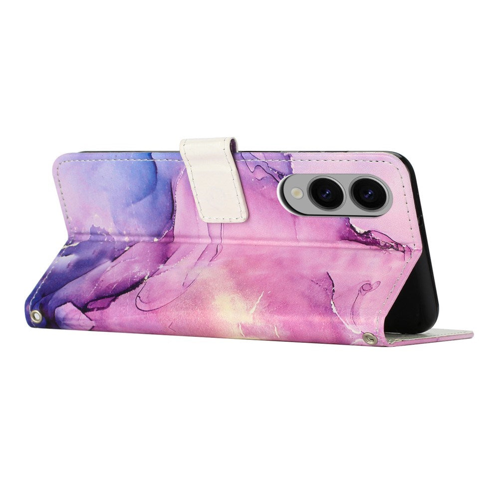 EIDERWOOD Samsung Galaxy S25 Edge Marble Patterned Faux Leather Flip Case with Strap - Purple