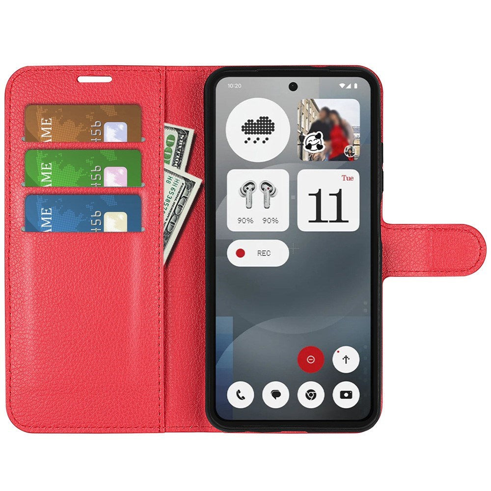 EIDERWOOD Nothing Phone (3a) Faux Leather Flip Case with Cardholder & Stand Function - Red