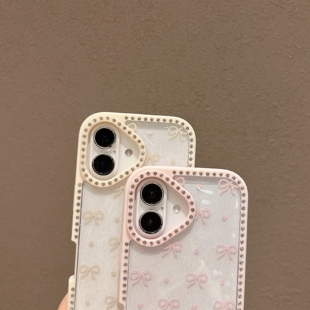 EIDERWOOD iPhone 16 Hybrid Case with Bows and Rhinestones - Transparent / Pink