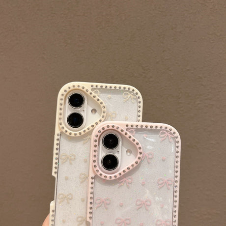 EIDERWOOD iPhone 16 Hybrid Case with Bows and Rhinestones - Transparent / Pink