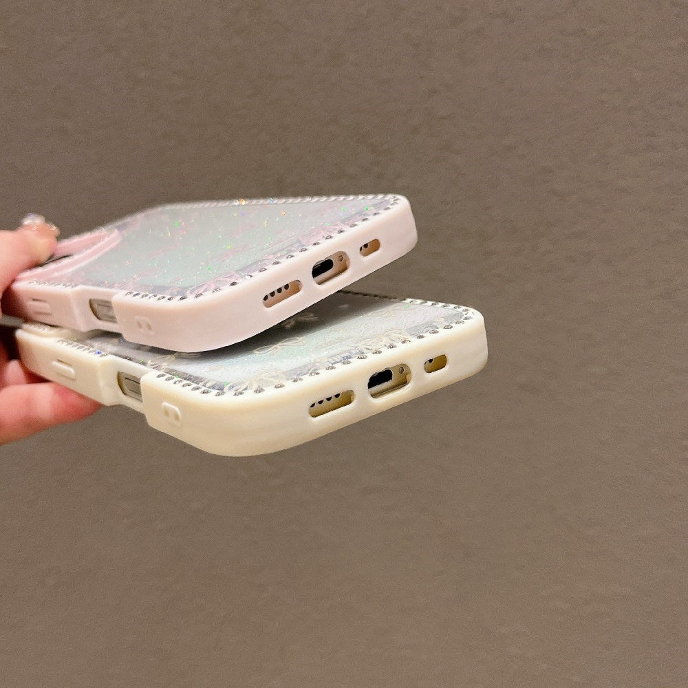 EIDERWOOD iPhone 16 Hybrid Case with Bows and Rhinestones - Transparent / White