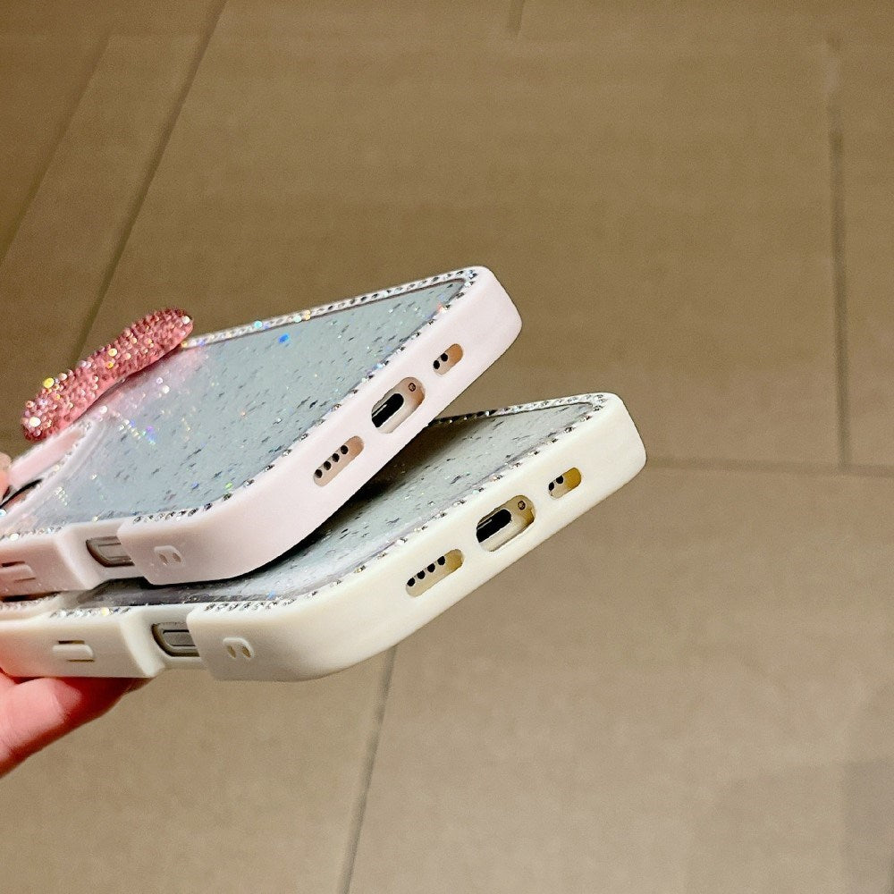 EIDERWOOD iPhone 16 Hybrid Case with 3D Bow and Rhinestones - Transparent / Purple