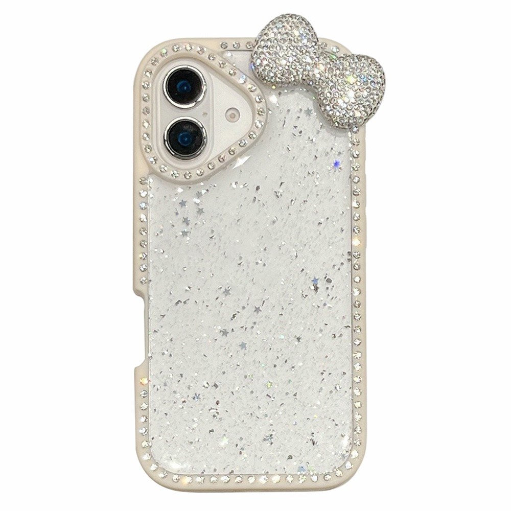 EIDERWOOD iPhone 16 Hybrid Case with 3D Bow and Rhinestones - Transparent / White