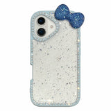 EIDERWOOD iPhone 16 Hybrid Case with 3D Bow and Rhinestones - Transparent / Blue