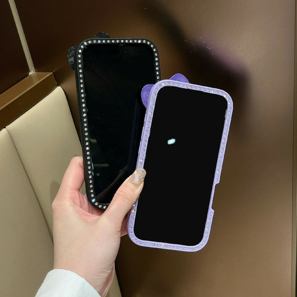 EIDERWOOD iPhone 16 Hybrid Case with 3D Bow and Rhinestones - Transparent / Blue