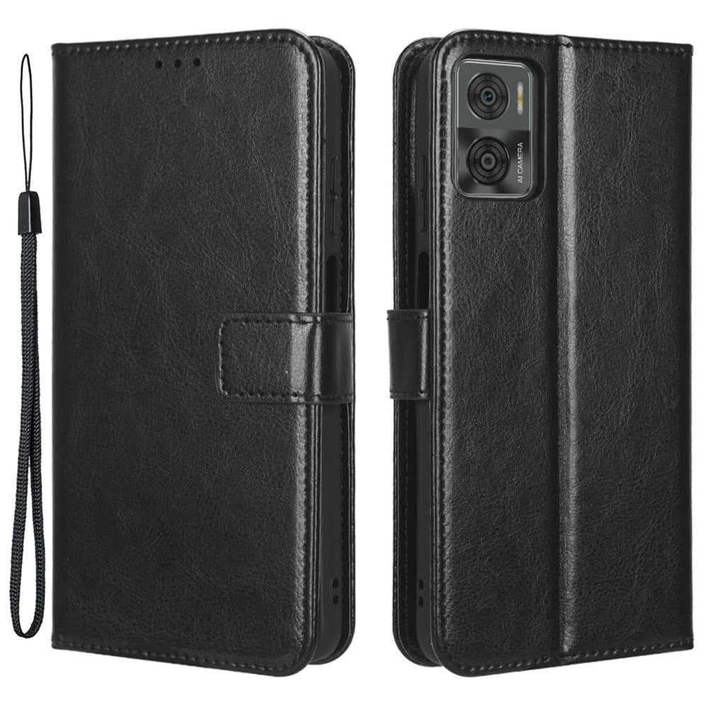 EIDERWOOD Motorola Moto E22 / E22i Leather Flip Case with Stand & Wallet - Black
