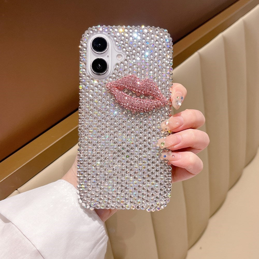 EIDERWOOD iPhone 16 Hybrid Case with Rhinestones & 3D Kiss - White