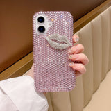 EIDERWOOD iPhone 16 Hybrid Case with Rhinestones & 3D Kiss - Pink