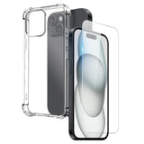 NORTHJO iPhone 15 2-in-1 Protection Set with Shock-Absorbing Flexible Plastic Case & Tempered Screen Protector Glass - Transparent