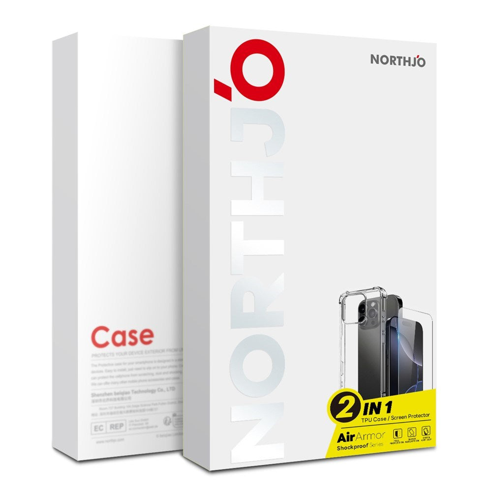 NORTHJO iPhone 15 2-in-1 Protection Set with Shock-Absorbing Flexible Plastic Case & Tempered Screen Protector Glass - Transparent
