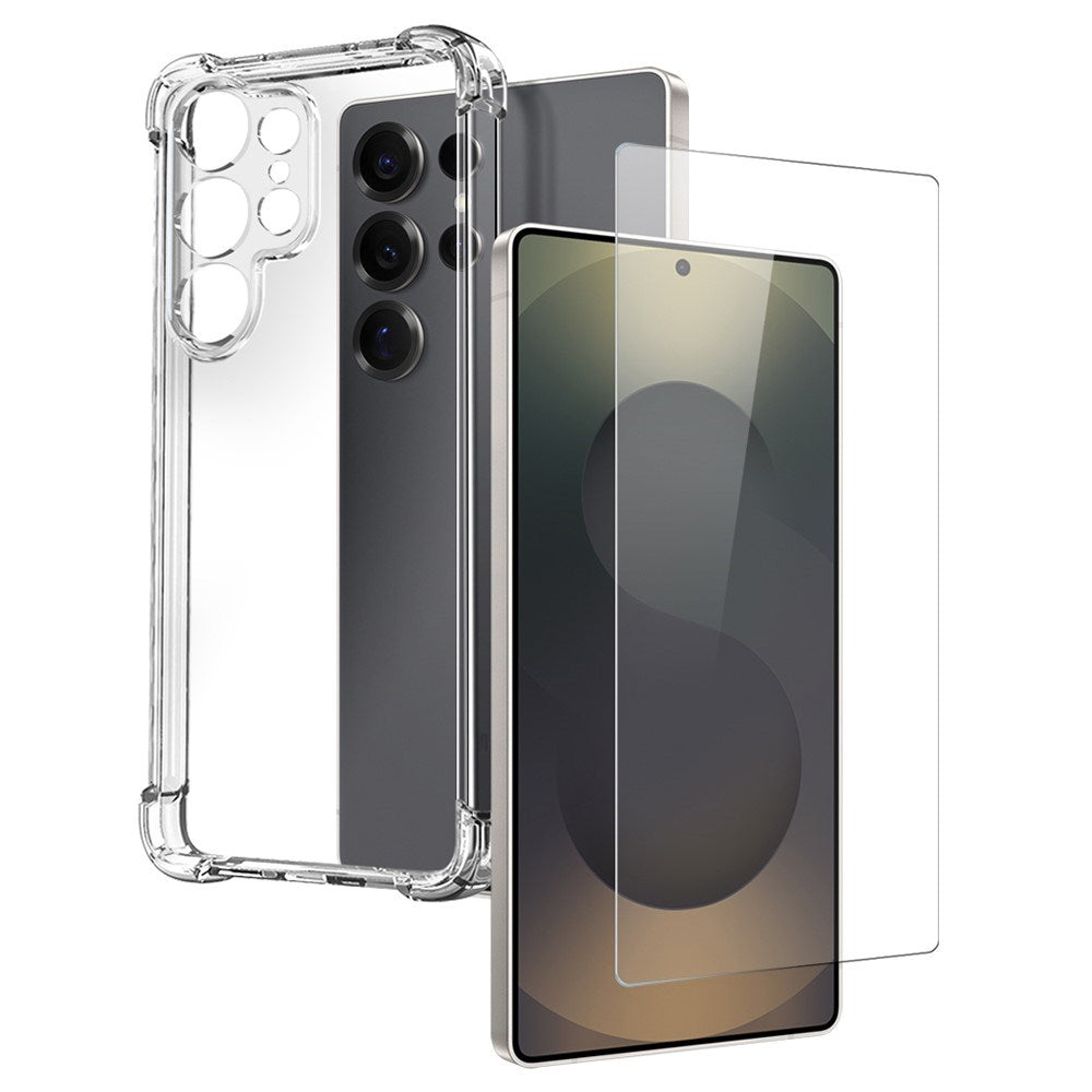 NORTHJO Samsung Galaxy S25 Ultra 2-in-1 Protection Set with Shock-Absorbing Flexible Plastic Case & Tempered Screen Protector Glass - Transparent