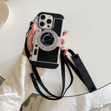 EIDERWOOD iPhone 16 Pro Retro Camera Case with Shoulder Strap - Black