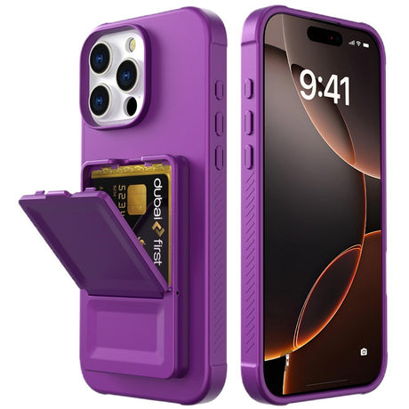 EIDERWOOD iPhone 16 Pro Max Flexible Plastic Case with Card Holder & Built-in Mirror - Dark Purple