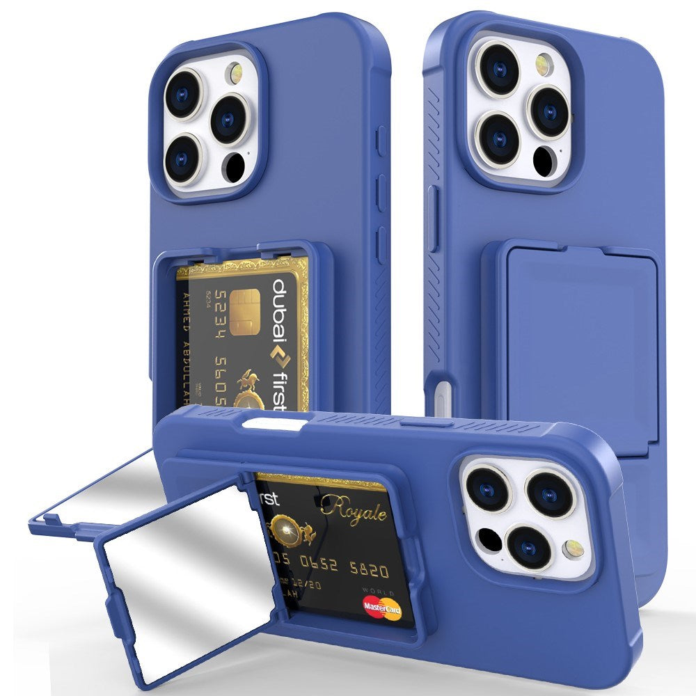 EIDERWOOD iPhone 16 Pro Max Flexible Plastic Case with Card Holder & Built-in Mirror - Blue