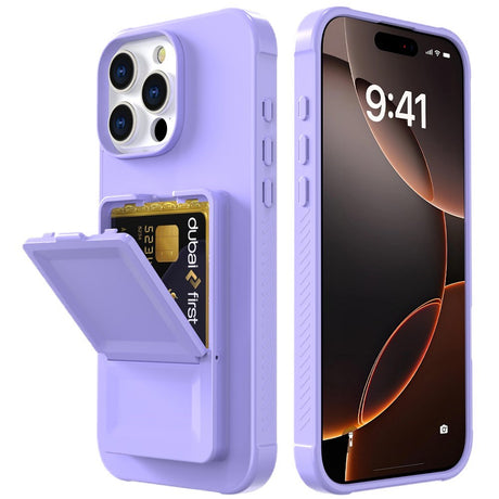 EIDERWOOD iPhone 16 Pro Max Flexible Plastic Case with Card Holder & Built-in Mirror - Purple