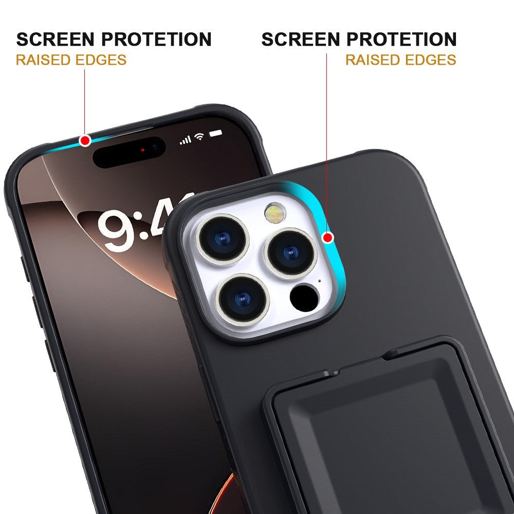 EIDERWOOD iPhone 16 Pro Max Flexible Plastic Case with Card Holder & Built-in Mirror - Black