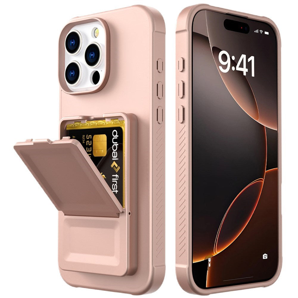 EIDERWOOD iPhone 16 Pro Flexible Plastic Case with Card Holder & Built-in Mirror - Rose Gold