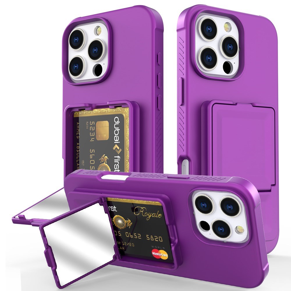 EIDERWOOD iPhone 16 Pro Flexible Plastic Case with Card Holder & Built-in Mirror - Dark Purple