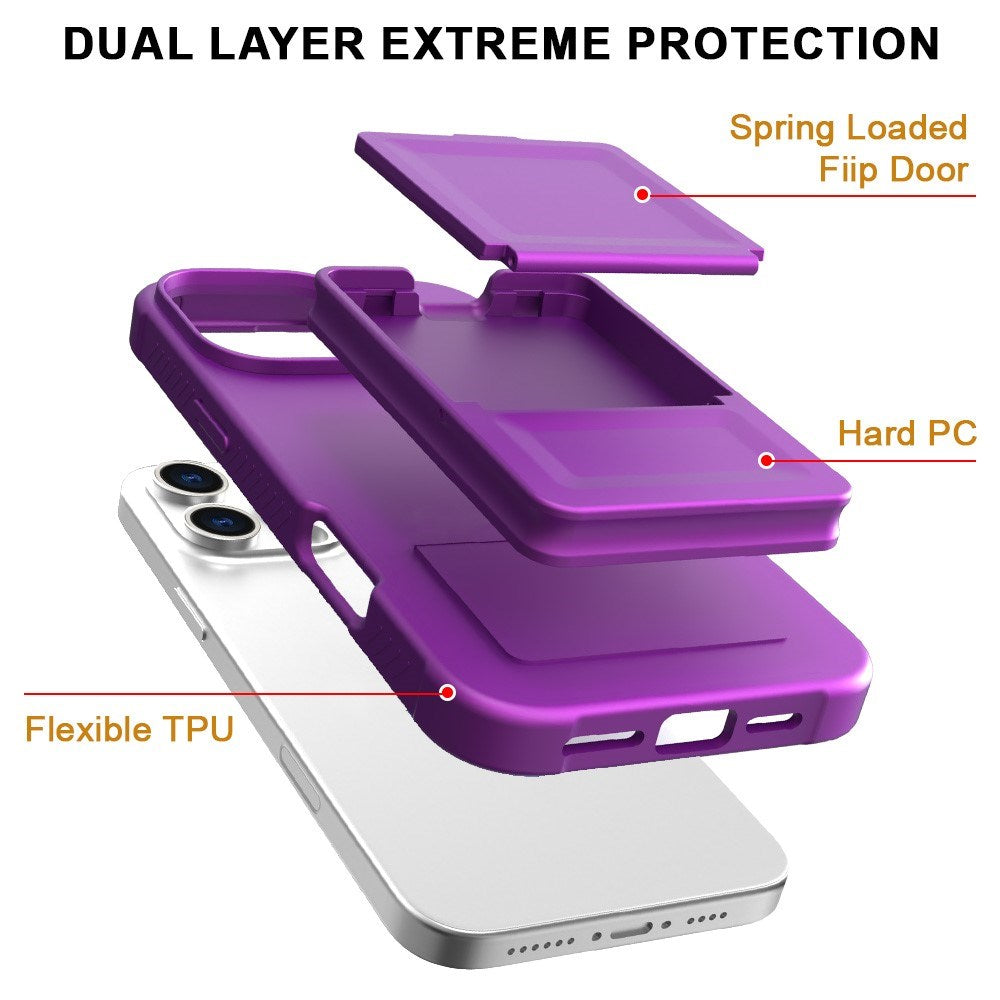 EIDERWOOD iPhone 16 Pro Flexible Plastic Case with Card Holder & Built-in Mirror - Dark Purple