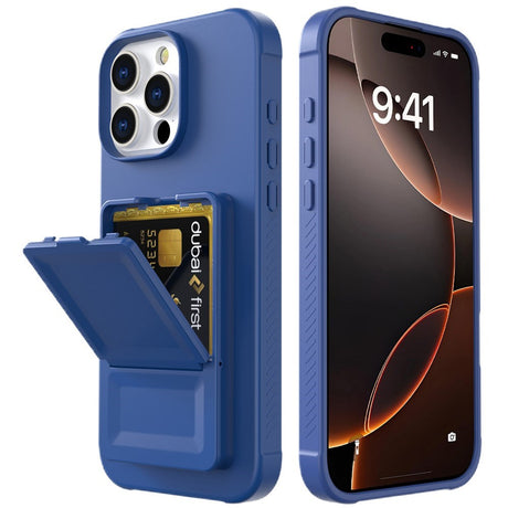 EIDERWOOD iPhone 16 Pro Flexible Plastic Case with Card Holder & Built-in Mirror - Blue