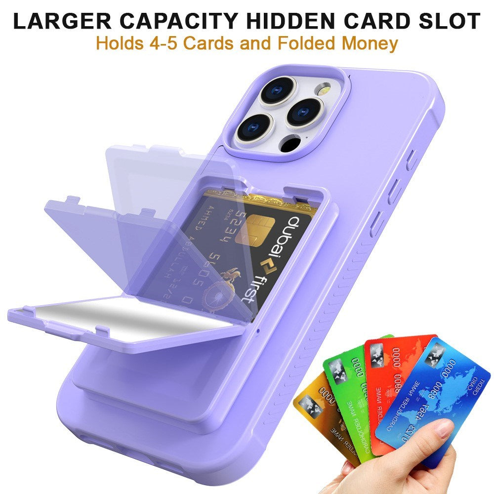 EIDERWOOD iPhone 16 Pro Flexible Plastic Case with Card Holder & Built-in Mirror - Purple